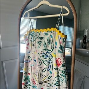 Floral Print Mini Dress with Yellow Trim